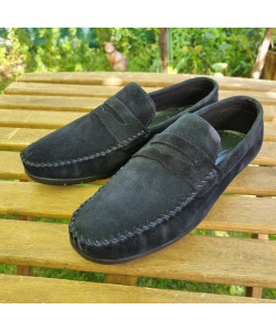 Мъжки мокасини от естествена кожа КОД М-1085-тъмно син 
